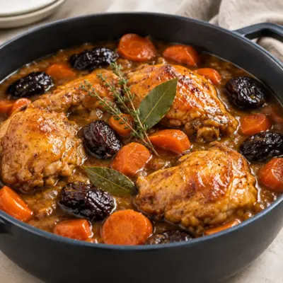 Poulet braisé aux pruneaux facile en cocotte