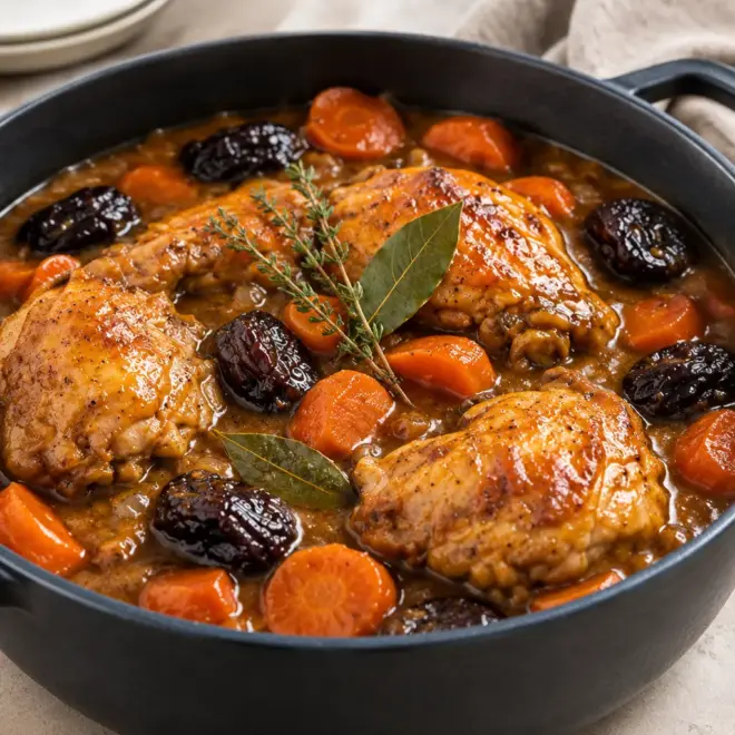 Poulet braisé aux pruneaux facile en cocotte