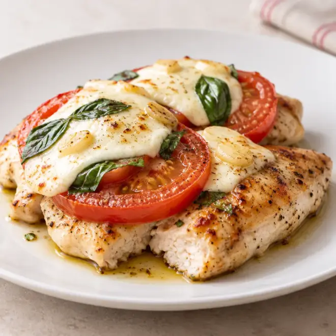 Poulet caprese facile, tomates et mozzarella