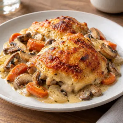 Poulet crémeux aux champignons au four facile