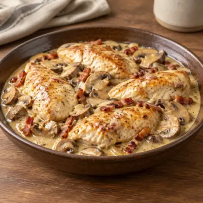 Poulet crémeux aux champignons, recette facile