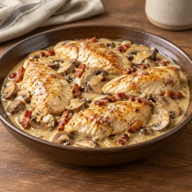 Poulet crémeux aux champignons, recette facile