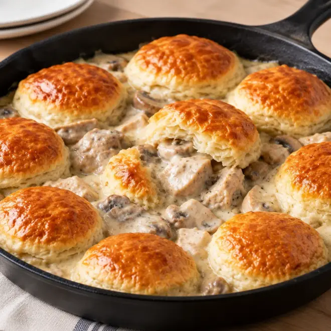 Poulet crémeux aux champignons et biscuits facile