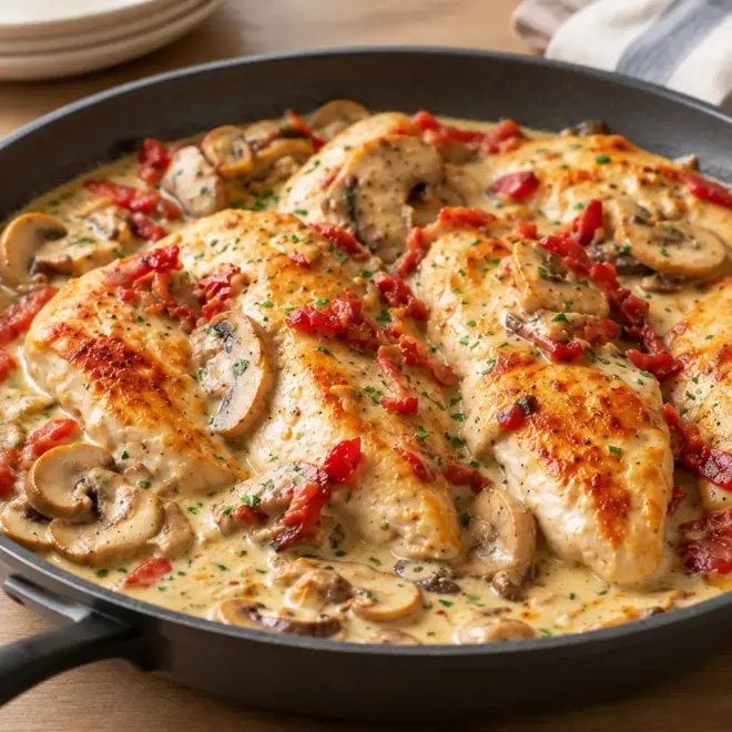 Poulet crémeux aux champignons facile et doré