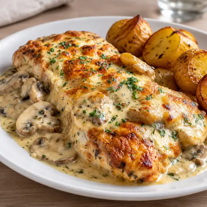 Poulet crémeux aux champignons facile et gratiné