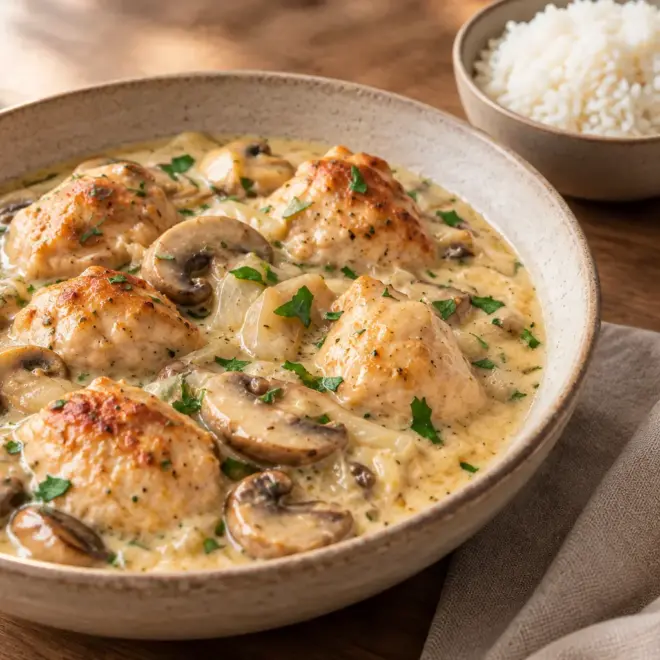 Poulet crémeux aux champignons facile et familial