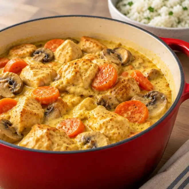 Poulet crémeux aux champignons facile en cocotte