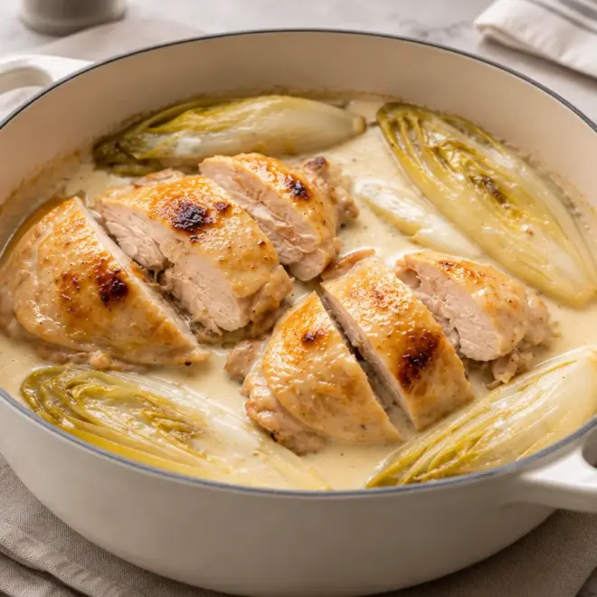 Poulet crémeux aux endives facile en cocotte
