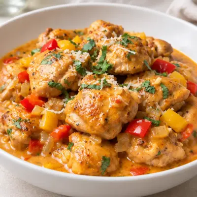Poulet crémeux aux poivrons facile en cocotte