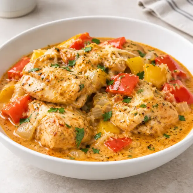 Poulet crémeux aux poivrons facile et fondant