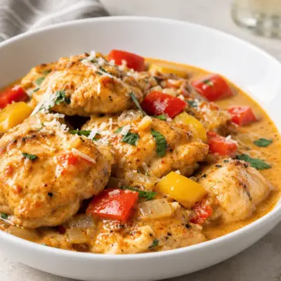 Poulet crémeux recette facile aux poivrons