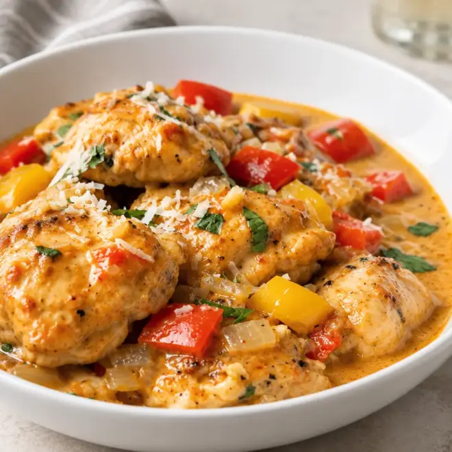 Poulet crémeux recette facile aux poivrons