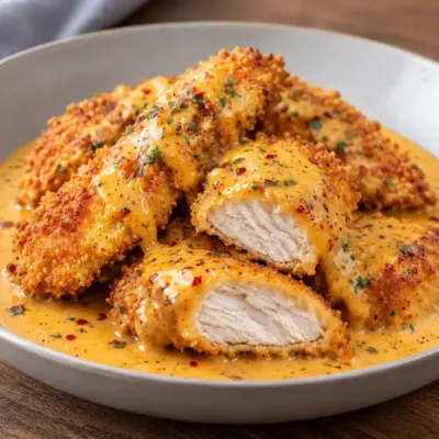 Poulet croustillant : sauce crémeuse au parmesan