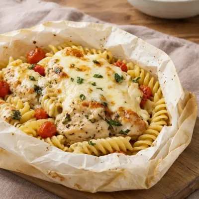 Poulet en papillote : moelleux et mozzarella gratinée