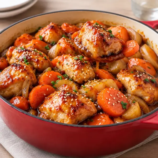 Poulet glacé recette, sauce brillante en cocotte