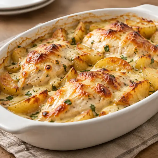 Poulet gratiné à la crème facile et doré
