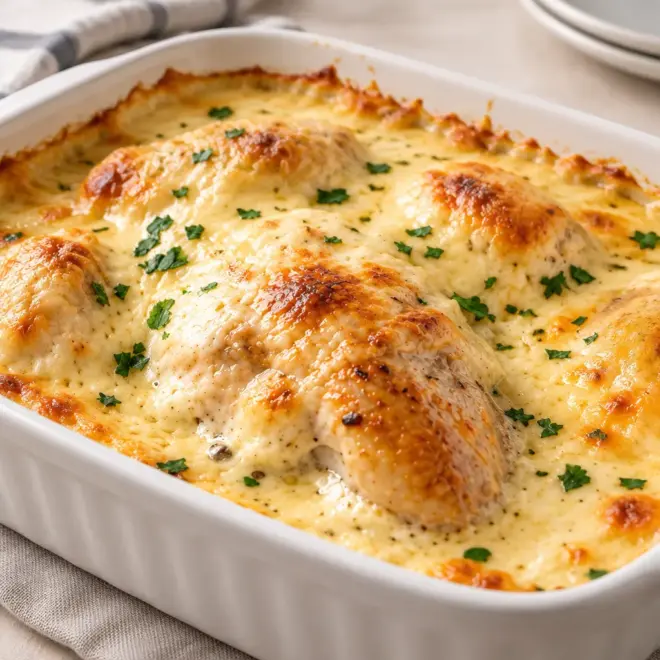 Poulet gratiné à la crème facile et doré