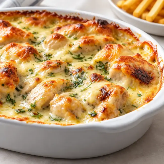 Poulet gratiné au fromage facile et crémeux