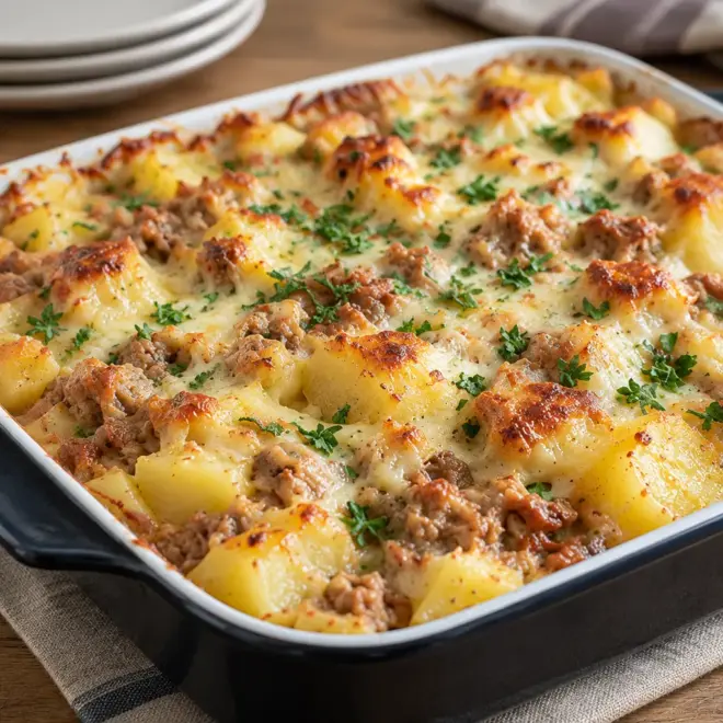 Poulet haché au fromage et pommes de terre facile