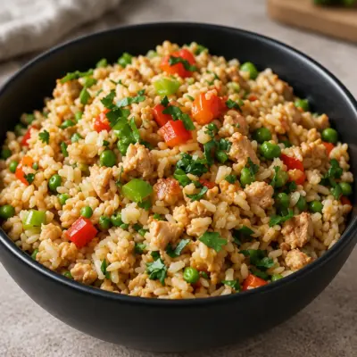 Poulet haché et riz à la poêle facile