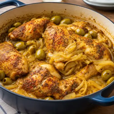 Poulet marocain aux olives facile en cocotte