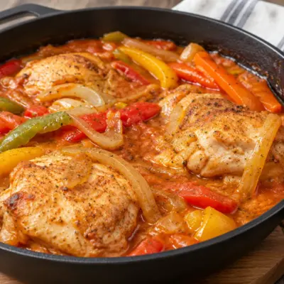 Poulet mijoté aux poivrons facile en cocotte