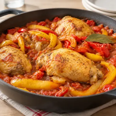 Poulet mijoté aux poivrons facile et familial