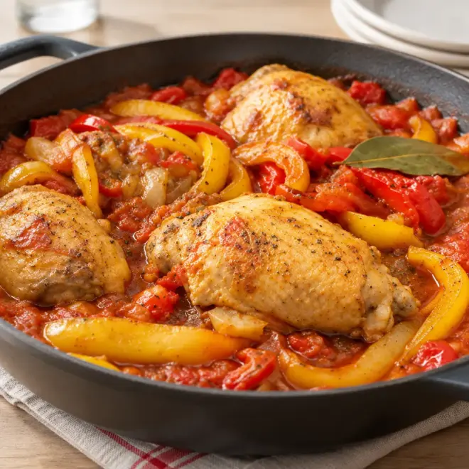 Poulet mijoté aux poivrons facile et familial