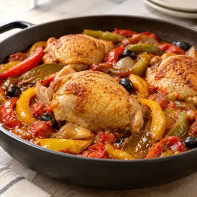 Poulet mijoté aux poivrons, recette facile