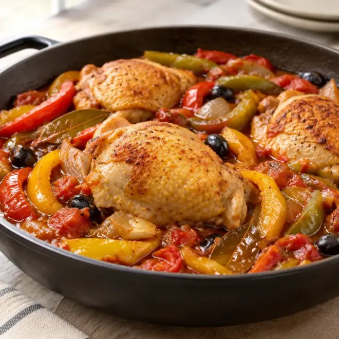 Poulet mijoté aux poivrons, recette facile