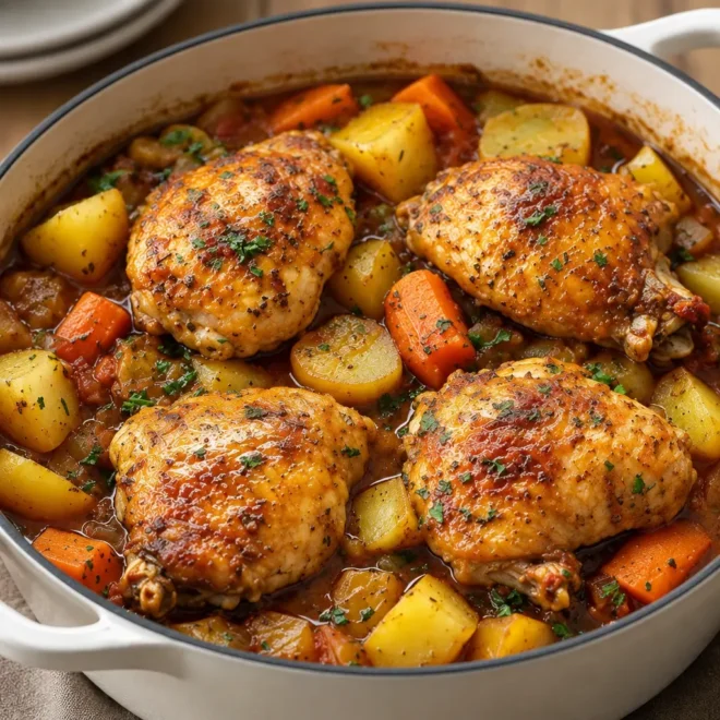 Poulet mijoté facile en sauce onctueuse