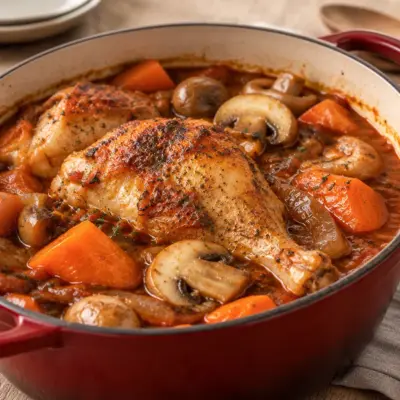 Poulet mijoté recette aux champignons et carottes