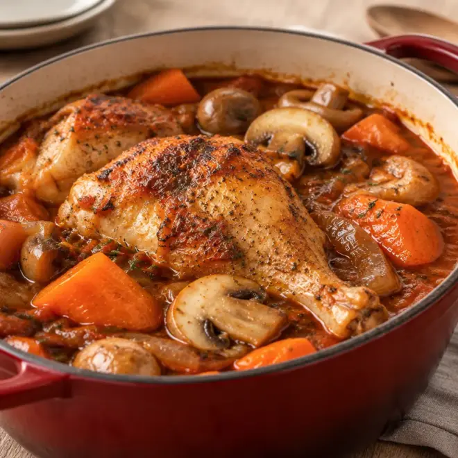 Poulet mijoté recette aux champignons et carottes