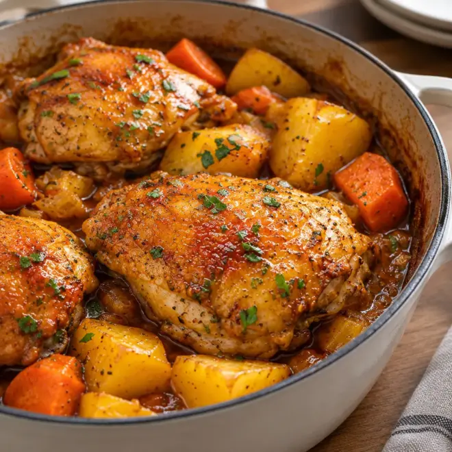 Poulet mijoté recette facile en cocotte
