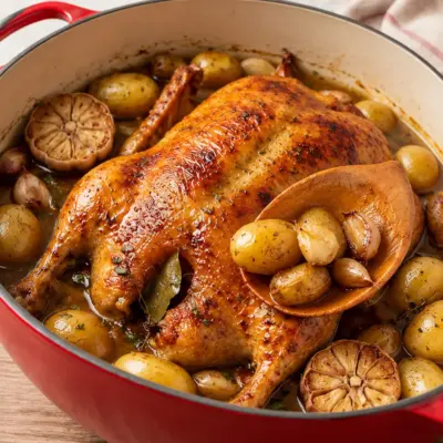 Poulet rôti recette en cocotte dorée et fondante