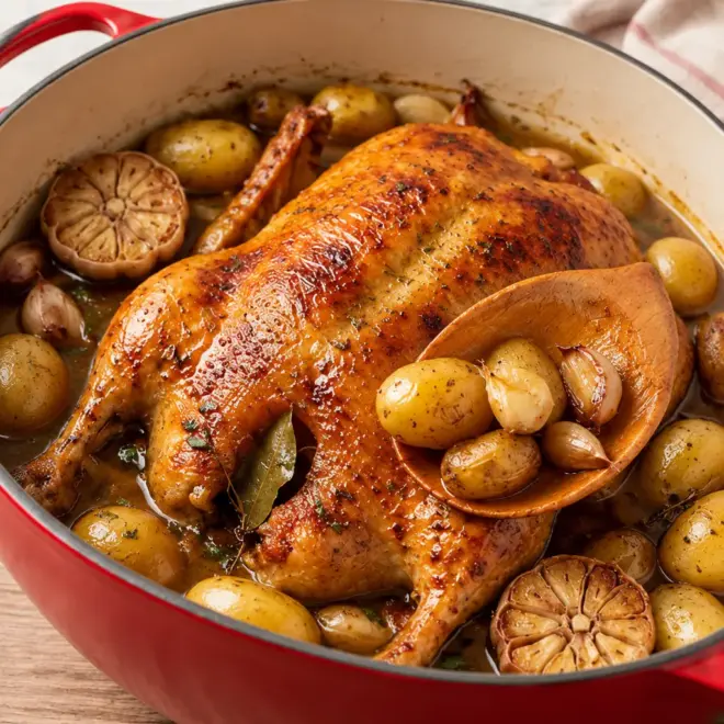 Poulet rôti recette en cocotte dorée et fondante