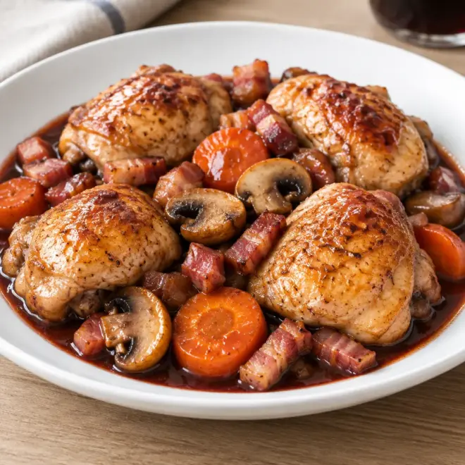 Poulet sauté aux champignons et aux lardons facile