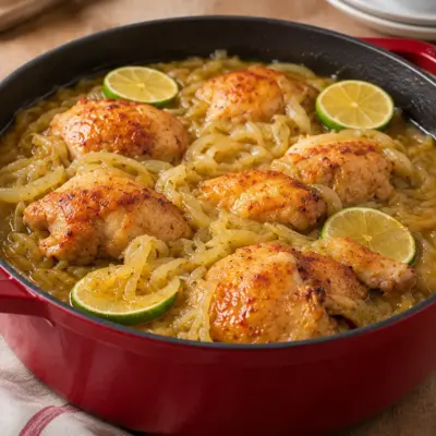 Poulet yassa facile, oignons fondants et citron vert