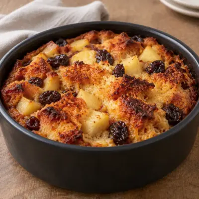Pudding de pain recette aux pommes et raisins
