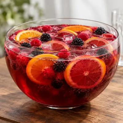 Punch aux agrumes, fruits rouges et eau gazeuse