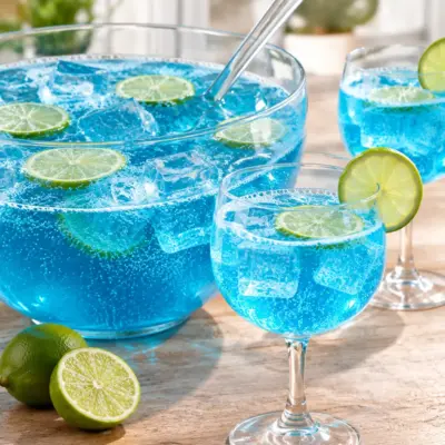 Punch bleu au champagne facile et pétillant