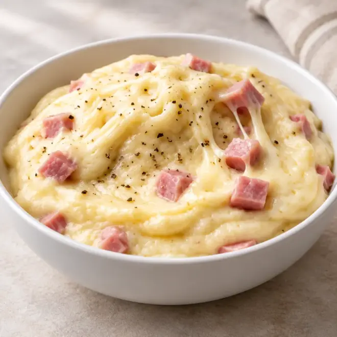 Purée de pommes de terre au jambon facile