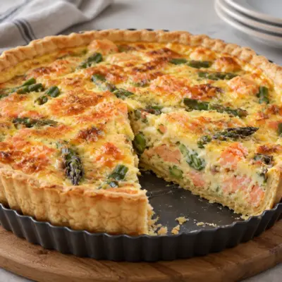 Quiche au saumon facile, asperges et pâte feuilletée