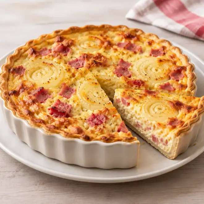 Quiche aux oignons et au jambon facile et fondante