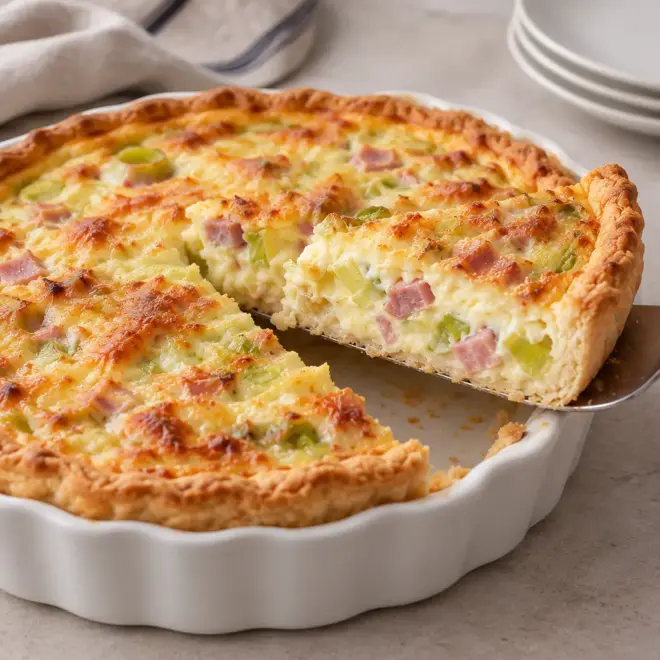 Quiche jambon poireaux fromage facile et fondante