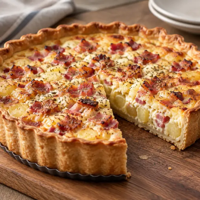 Quiche pommes de terre lardons fromage facile