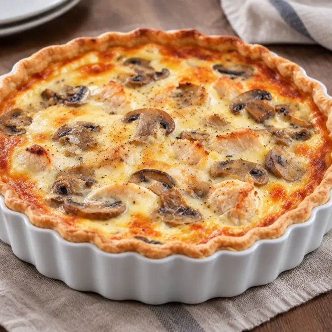 Quiche poulet champignons facile et fondante