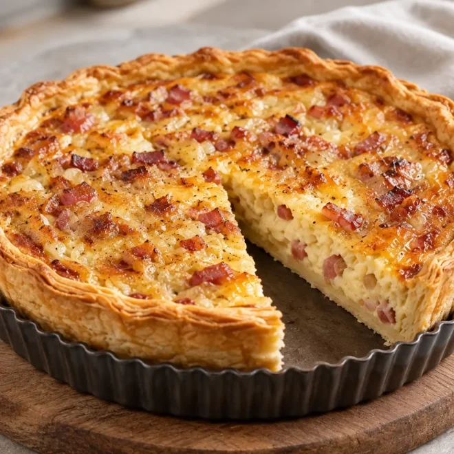 Quiche rustique : oignons et lardons fondants