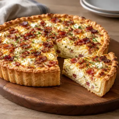 Quiche rustique facile, lardons et chèvre frais