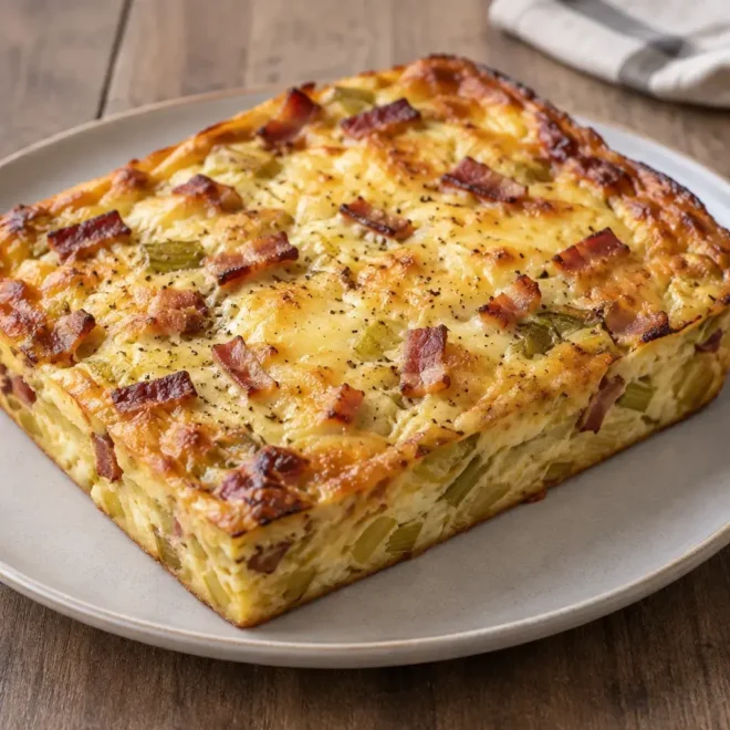 Quiche sans pâte poireaux-lardons facile